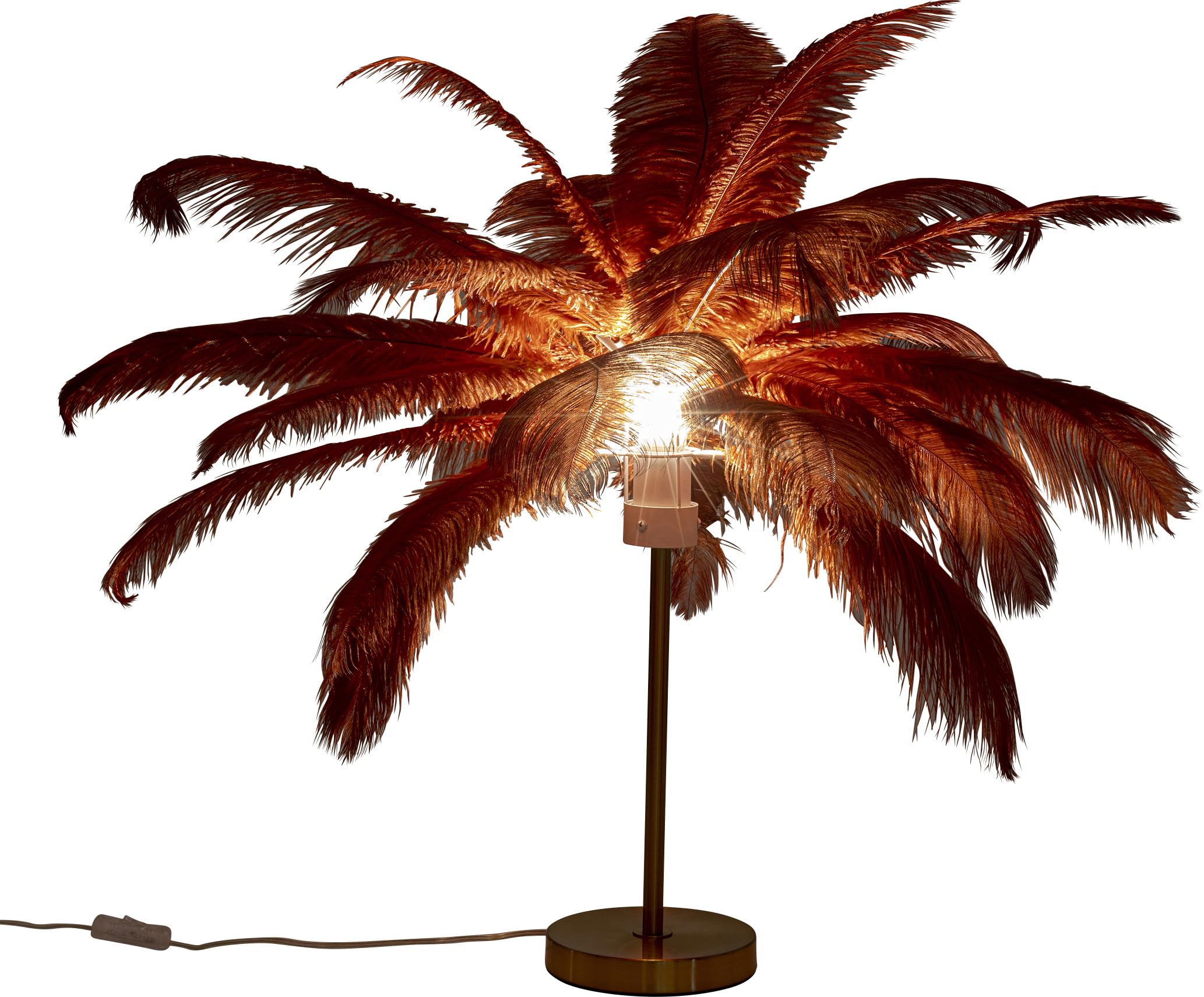 Kare Design Lámpara de Mesa Feather Palm Rusty, Rojo, Motivo de Palmera, Plumas, Luz Decorativa, Decoración para Dormitorio y Sala de Estar, sin Bombilla Incluida, 60x50x50 cm (AxAxP)