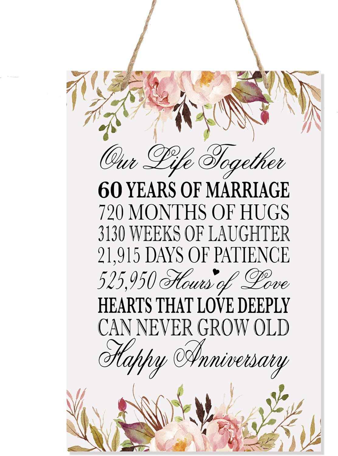 60th Anniversary Picture Frame and Floral Rope Sign Bundle Our Life Together