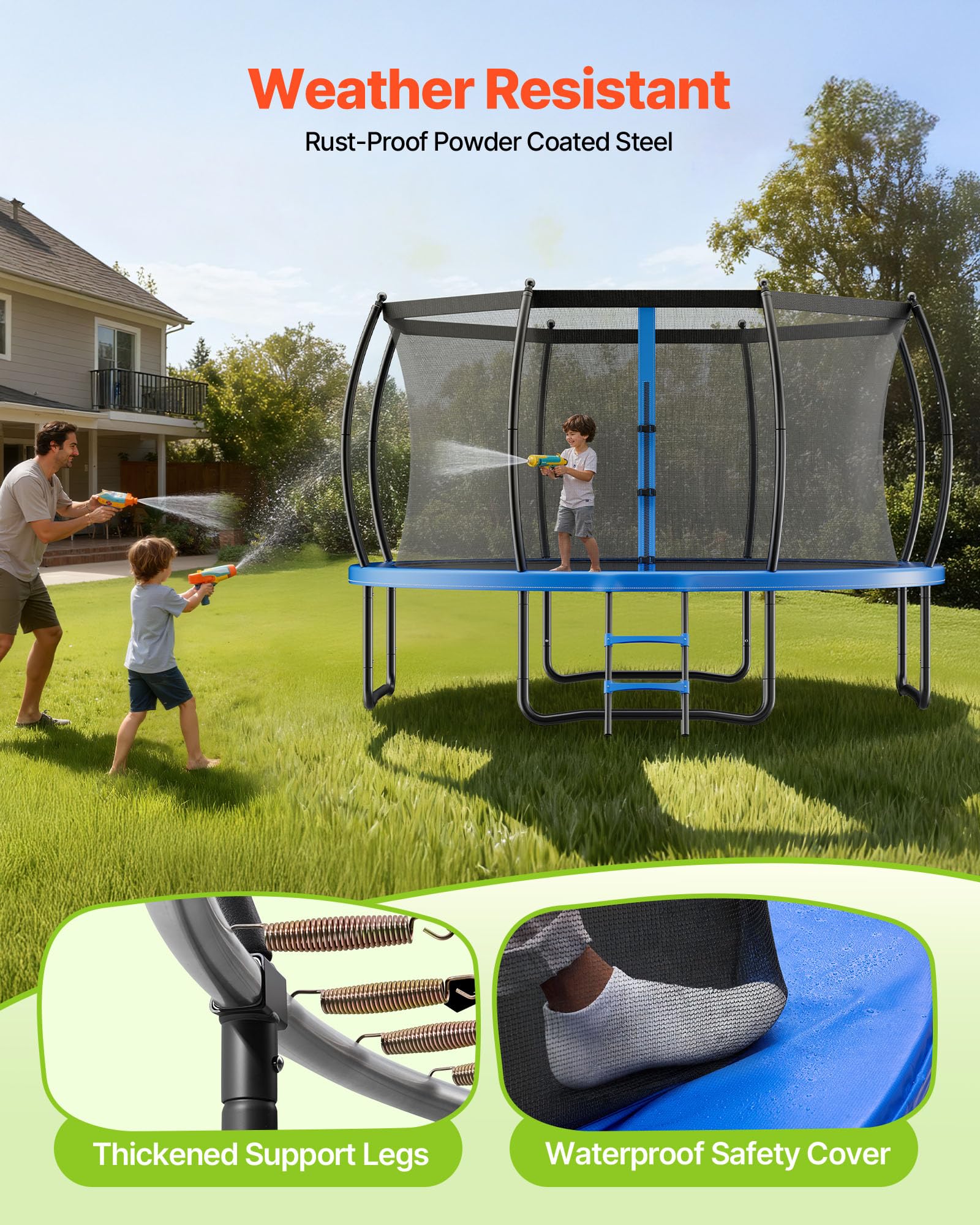 VEVOR Trampolino da Esterno, Trampolino Ricreativo da 2440 mm, Trampolini Approvati ASTM Antiruggine con Rete di Protezione e Imbottitura Ispessita, Capacità di Peso Massima di 120 kg