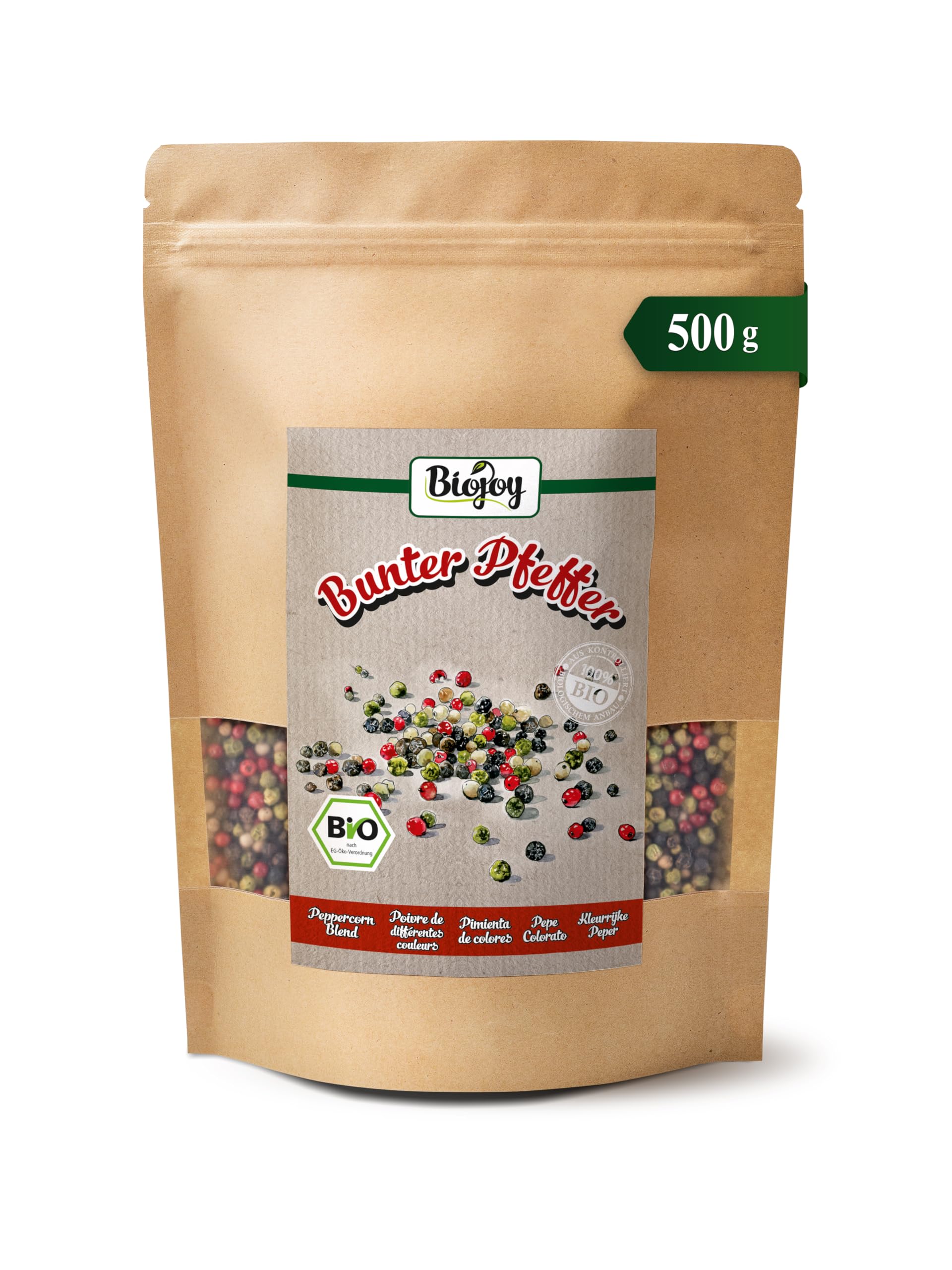 Biojoy Grani di pepe misto BIO (500 g), interi grani, Pepe Mix (bianco, rosa, verde, nero)