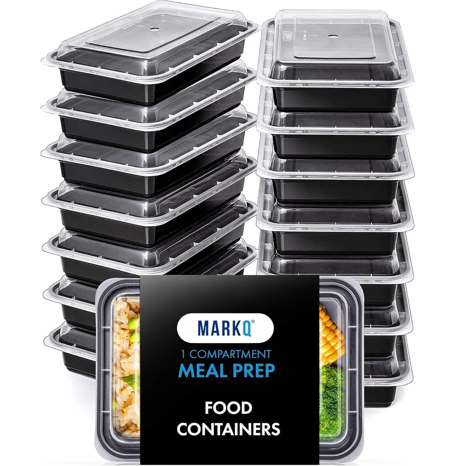 MARKQ [15 Pack] [32 Oz] Meal Prep Containers with Lids - 1-Compartment Plastic Food Storage Containers - Reusable Lunch Boxes for Adults & Meal Planning