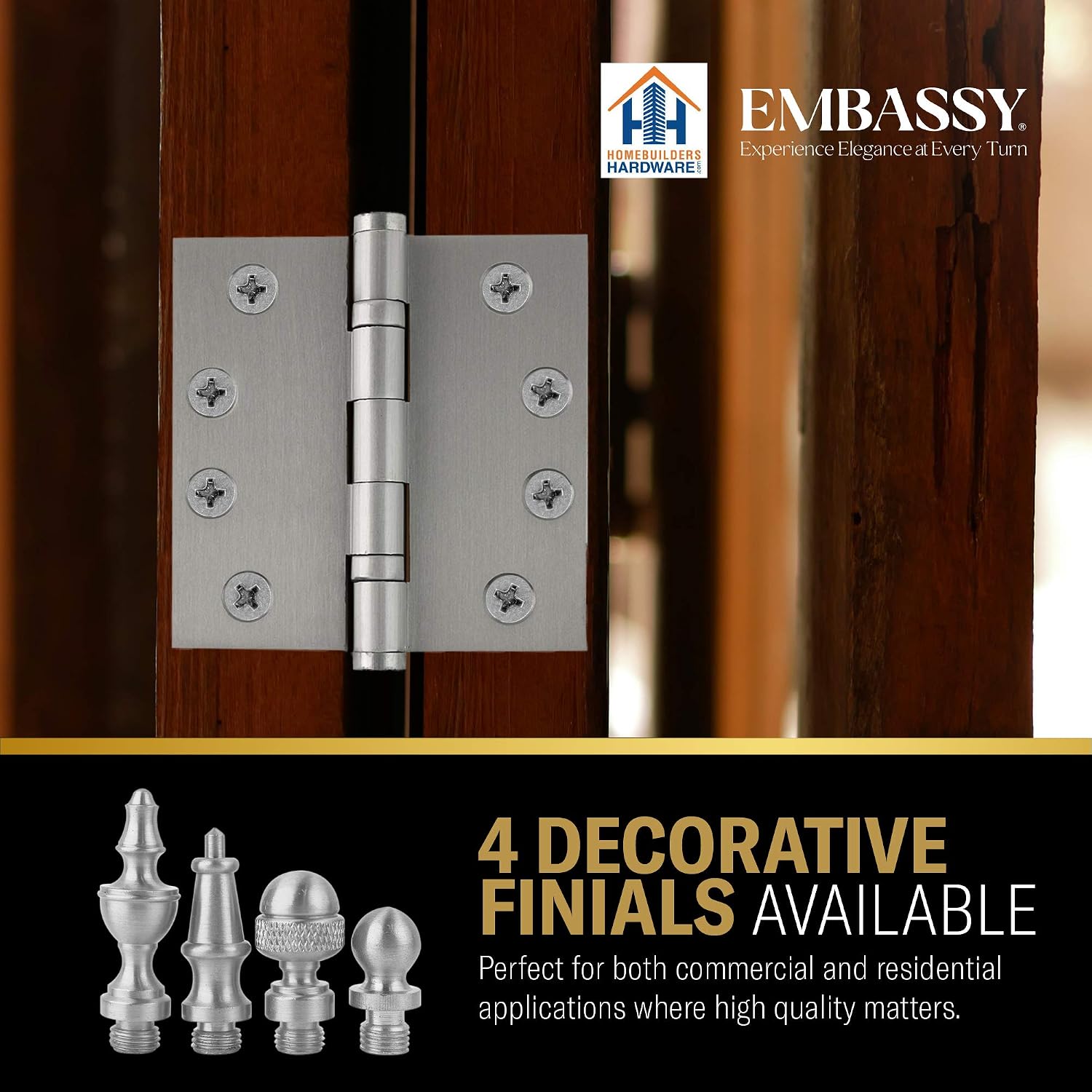 3 Pack - 4 x 4 Solid Brass Ball Bearing Hinges - Satin Nickel (US15) with Ball Tips