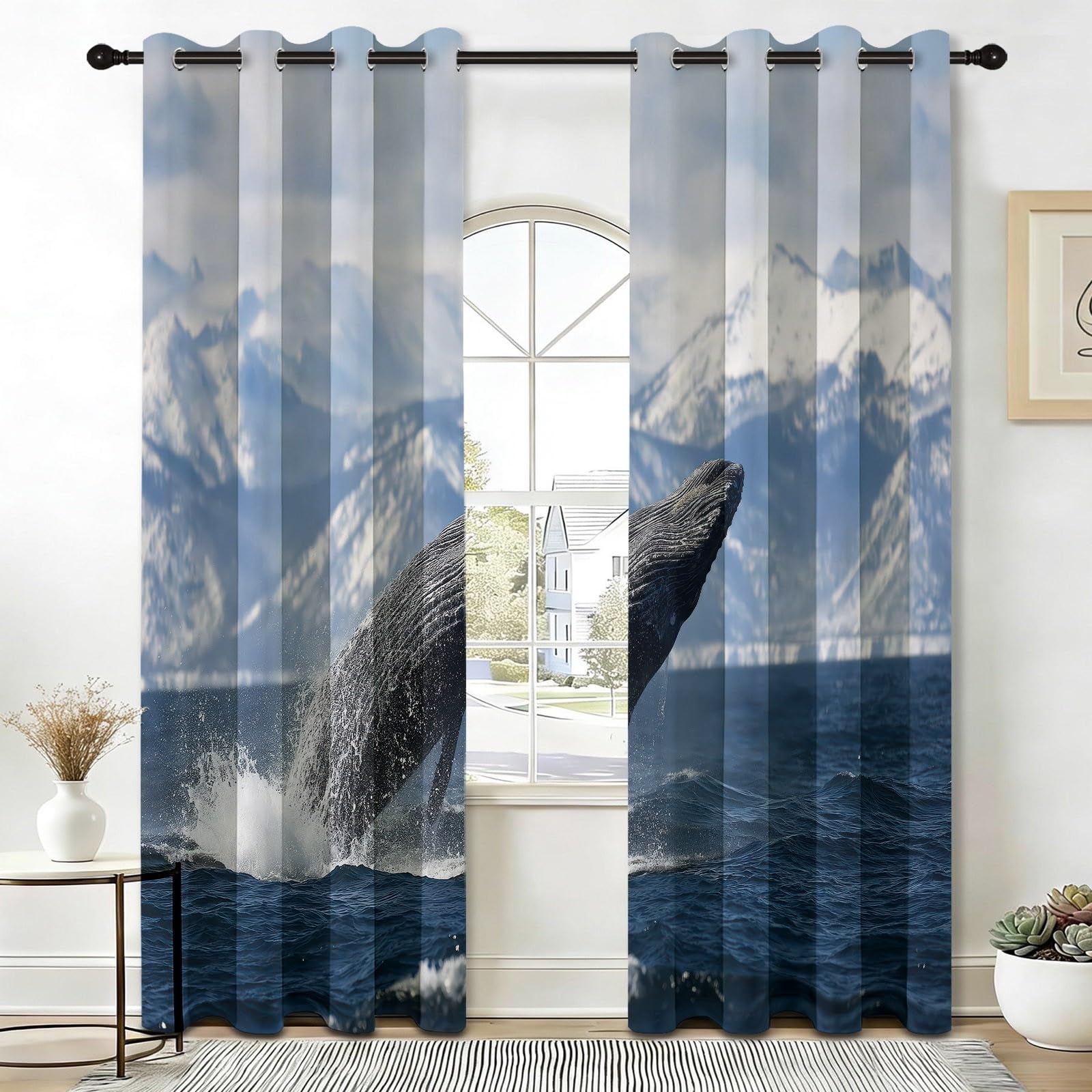 Cortinas opacas, blanco y azul, 116 x 183 cm, 2 paneles