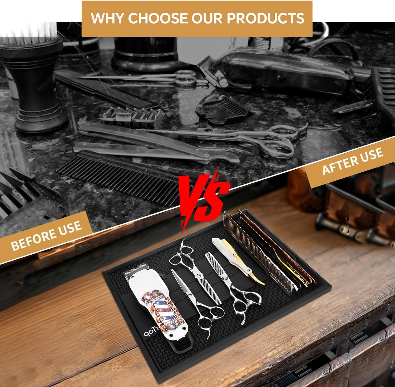 Magnetic Barber Mat for Clippers, with Magnetic Stripe and Professional Slot, Anti-Slip Pad for Salon Barber Grooming, for Clippers Scissors Comb Beauty Tools