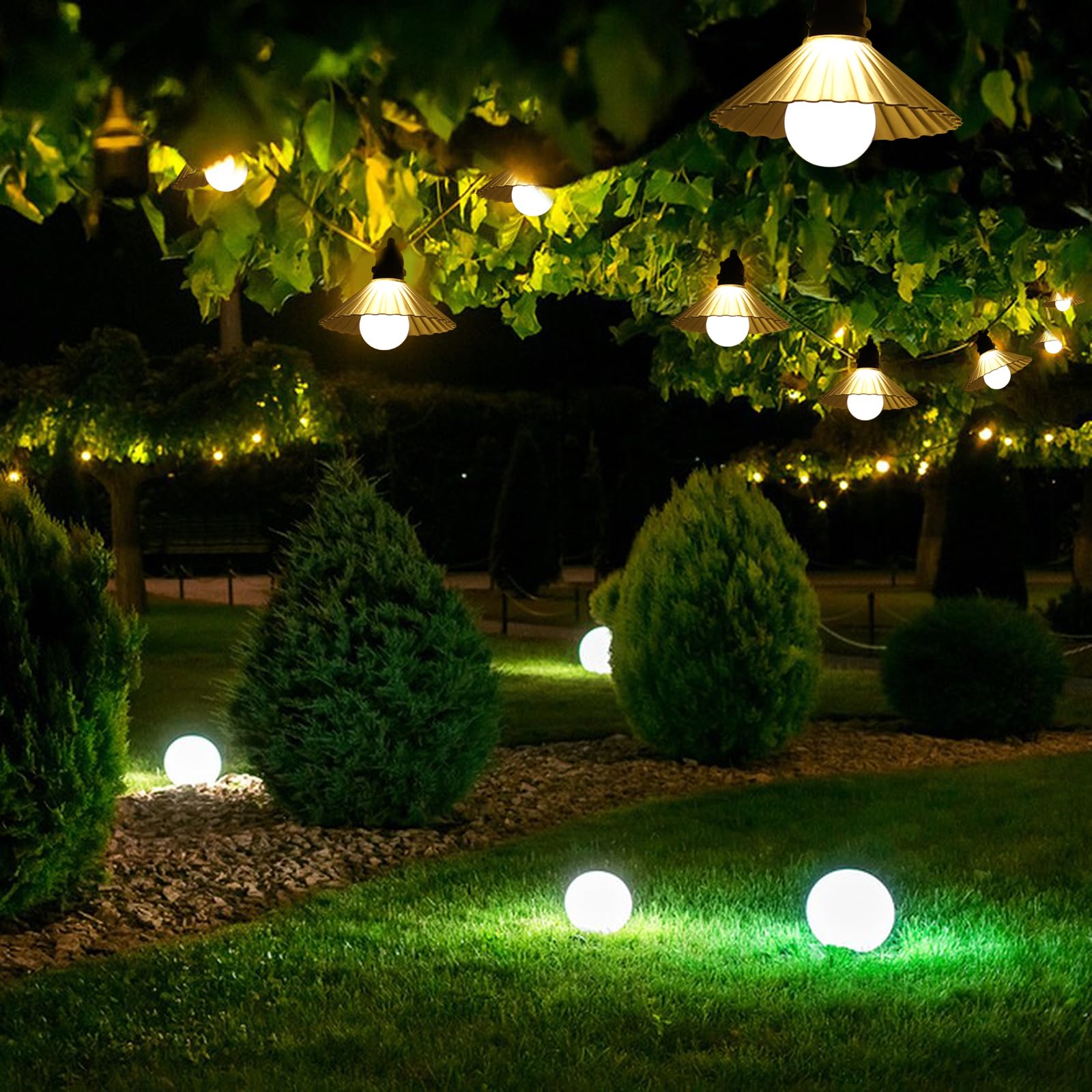 Cadena de luces LED para exteriores de 16.4 pies, impermeable, con pantalla transparente, bombillas S14 inastillables conectables, para colgar al aire libre, jardín, terraza, patio trasero