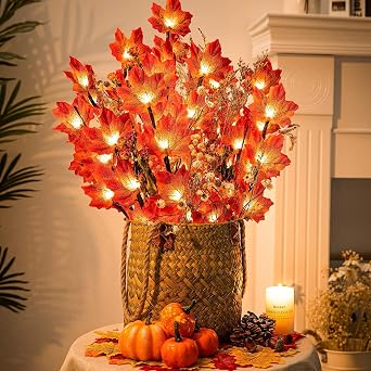 2 Pack Lighted Branches for Vase, Artificial Maple Leaf Branch Lights