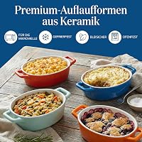 Joeji's Kitchen 4 darabos mini kerámia sütőedény készlet, fehér ovális ramekin füllel 3