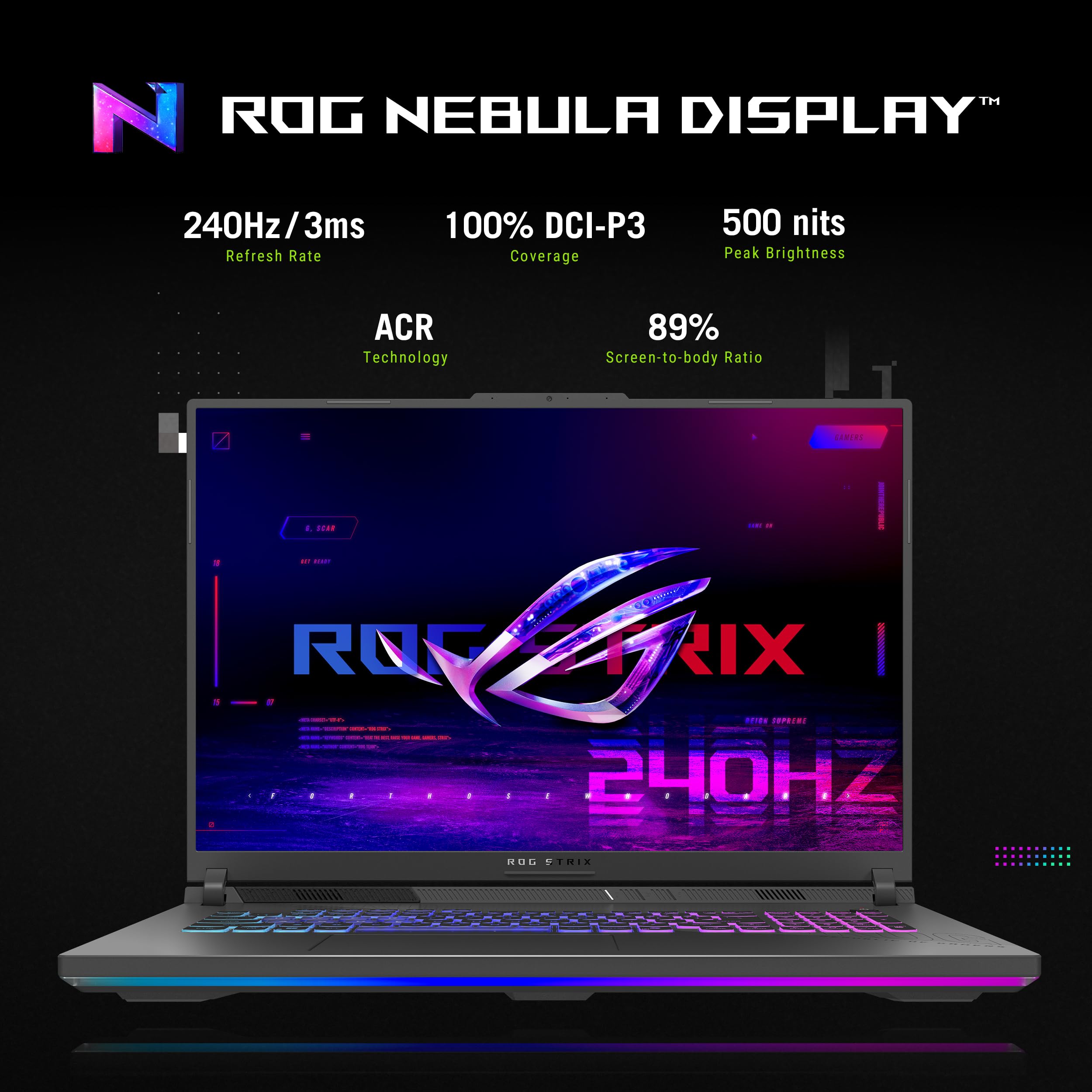 ASUS ROG Strix G18 ROG Nebula Display 2.5K 240Hz 3ms 18 pollici Gaming Laptop AMD Ryzen 9 8940HX 16GB RAM 1TB SSD NVIDIA GeForce RTX 5070 Eclipse Grigio