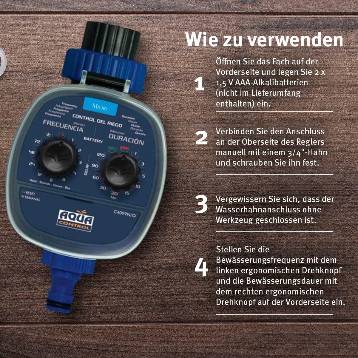 Recommendations for using the Aqua Control C4099O, including tips on pressure reducers and battery types