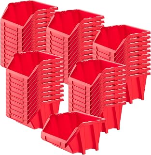 KADAX Werkstatt-Stapelkiste, kleine Sortierbox aus PP Kunststoff, Sichtlagerbox in verschiedenen Größen und Farben, Lagerboxen für Werkzeugswand (Rot, 50er Set - 118x98mm)