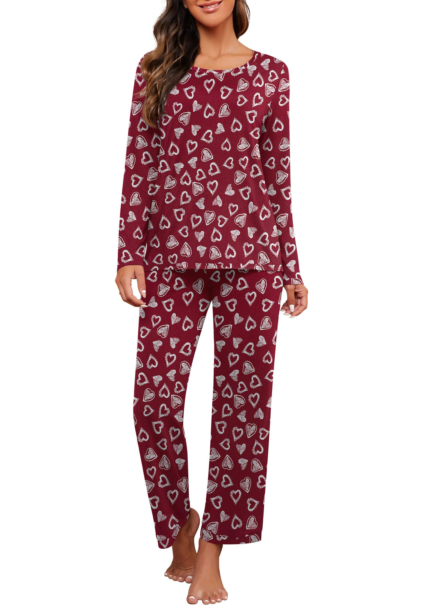 PrinStory Women's Pajama Set Long/Short Sleeves Sleepwear Ladies Soft Pjs Set