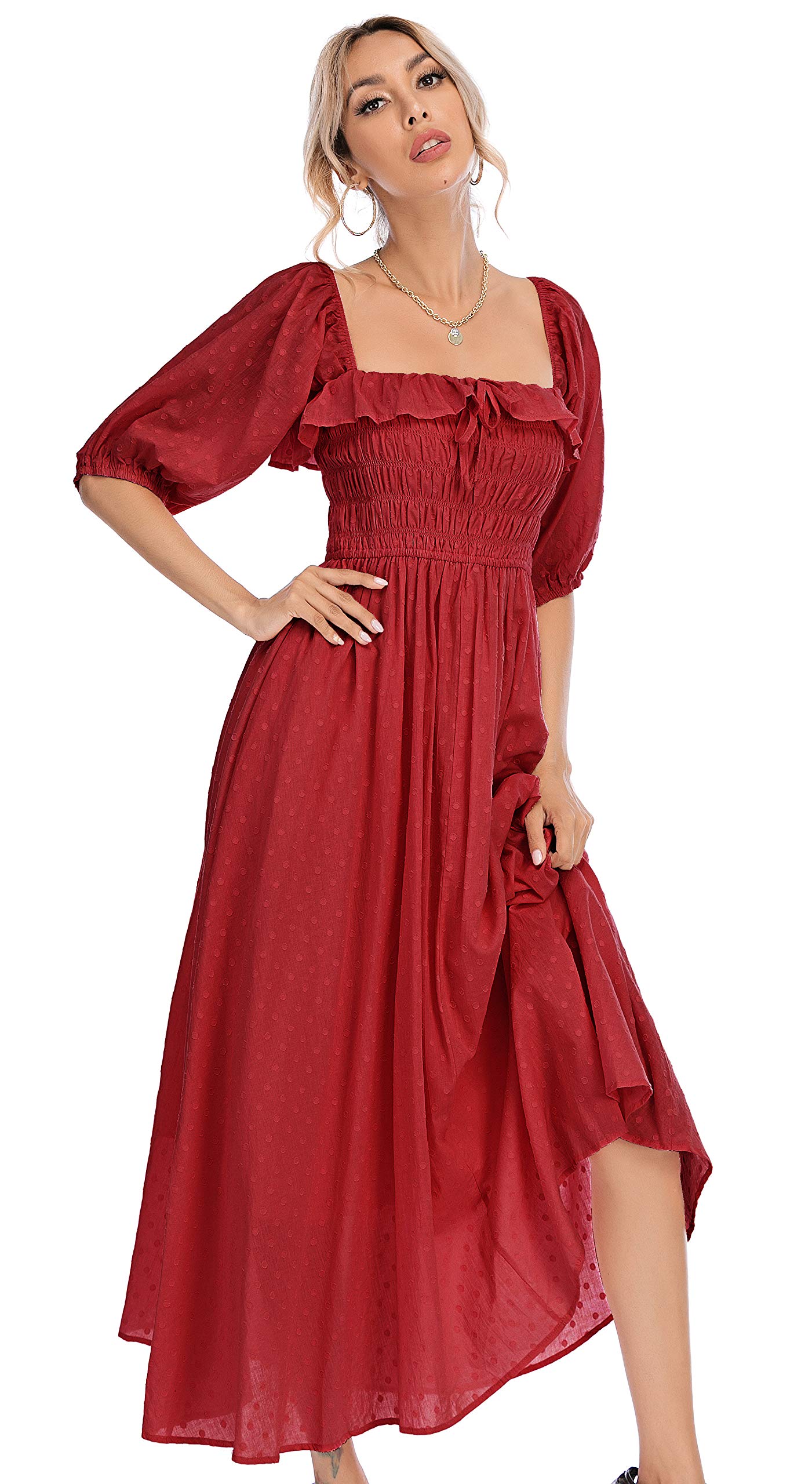 R.Vivimos Women Summer Cotton A Line Flowy Long Dresses | Half Sleeve, Ruffled, Vintage Elegant, Smocked Backless Dress, Maternity Shoot, Baby Shower, Casual Vacation Outfits