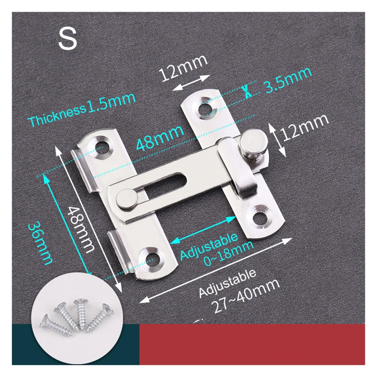 Cerrojo para Puerta, Cerradura de Puerta Pestillo de Puerta corredera Acero Inoxidable Ángulo Recto 90 180 Grados Multicolor(180du-l-black)