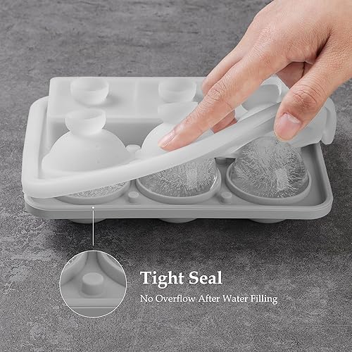 Miniatura 4 de Morfone - Bandeja para cubitos de hielo, molde redondo de silicona para bolas de hielo y molde cuadrado grande con tapa, diseño de embudo