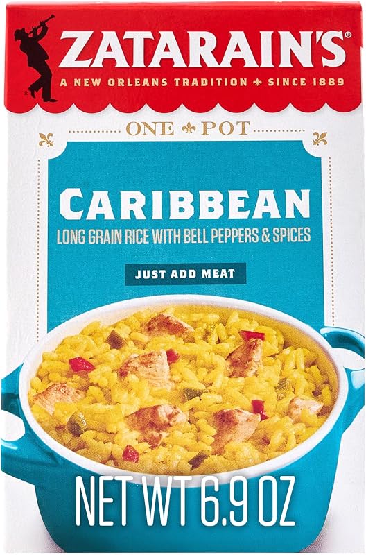 Mezcla de arroz de Zatarain, caribeño, guarnición o base sabrosa para comidas, mezcla de arroz de grano largo, comidas en una olla, solo agregue carne, hecha con vegetales reales, ingredientes que puede ver y saborear, sin glutamato monosódico agregado, 8 oz
