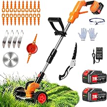 Electric Cordless Weed Wacker with Wheels, 21V/4.0Ah Lightweight Weed Eater