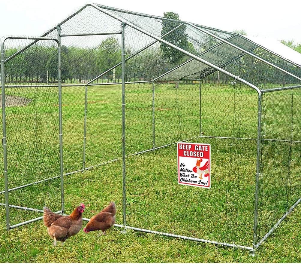 Chicken Warning Sign, Keep Gate Closed No Matter What The Chickens Say Decoration Metal Banner for Farm Chicken Coop Outdoor Home Kitchen Rooster Hen House, Funny Gifts for Fan Lovers, 9 x 12 inch