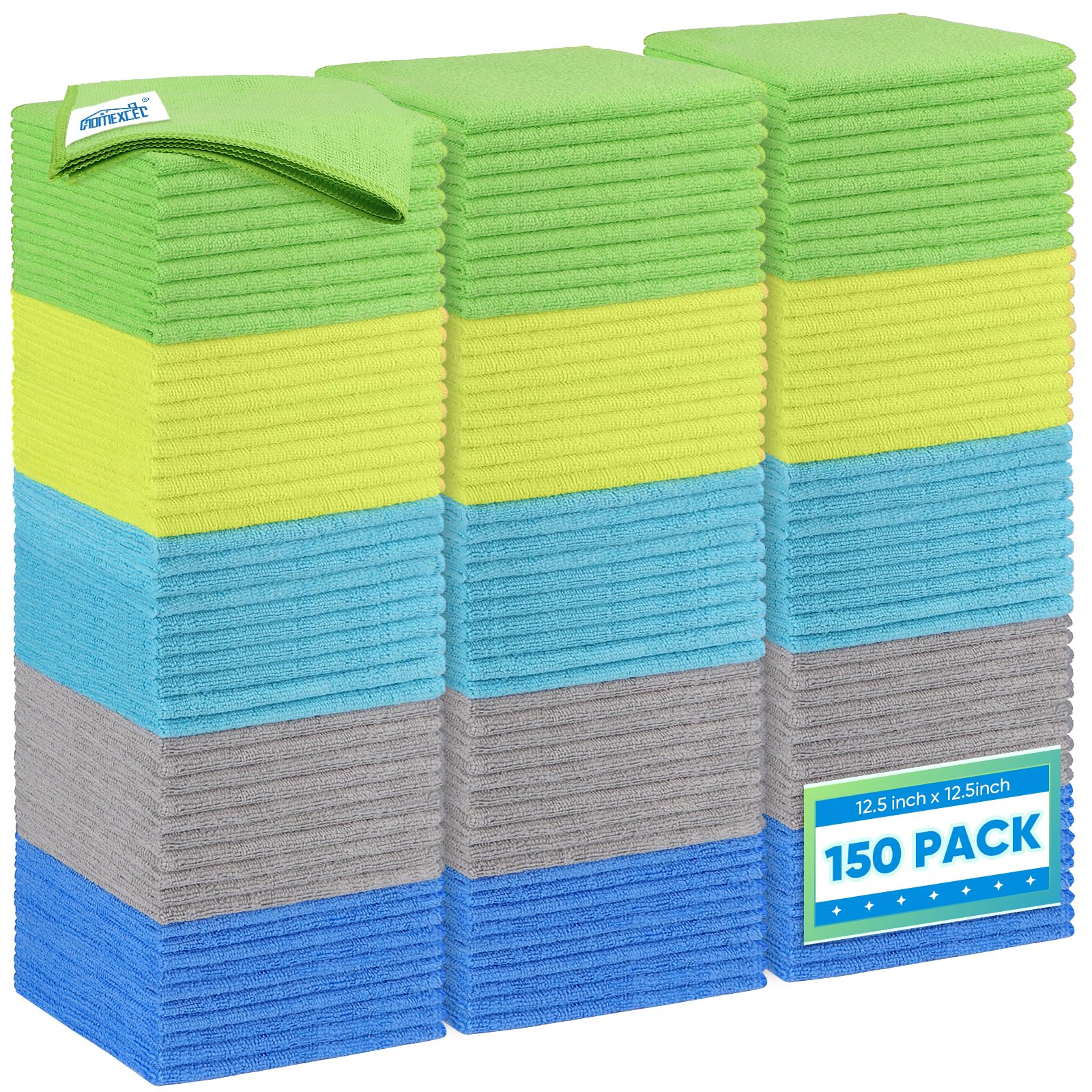 HOMEXCEL Microfiber Cleaning Cloth 150 Pack, 12.5 x 12.5 inch Microfiber Towels for Cars, Ultra Absorbent Car Washing Cloth, Lint Streak Free Cleaning Rags for Car, Kitchen, and Window, Multicolor