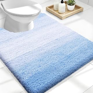 OLANLY Luxury Toilet Rugs U-Shaped 24x20, Soft Absorbent Microfiber Mat | Light Blue, Non-Slip Quick-Drying Rubber Backing, Washable Plush Contour Bath Mat for Toilet Base, Home Decor Accessories