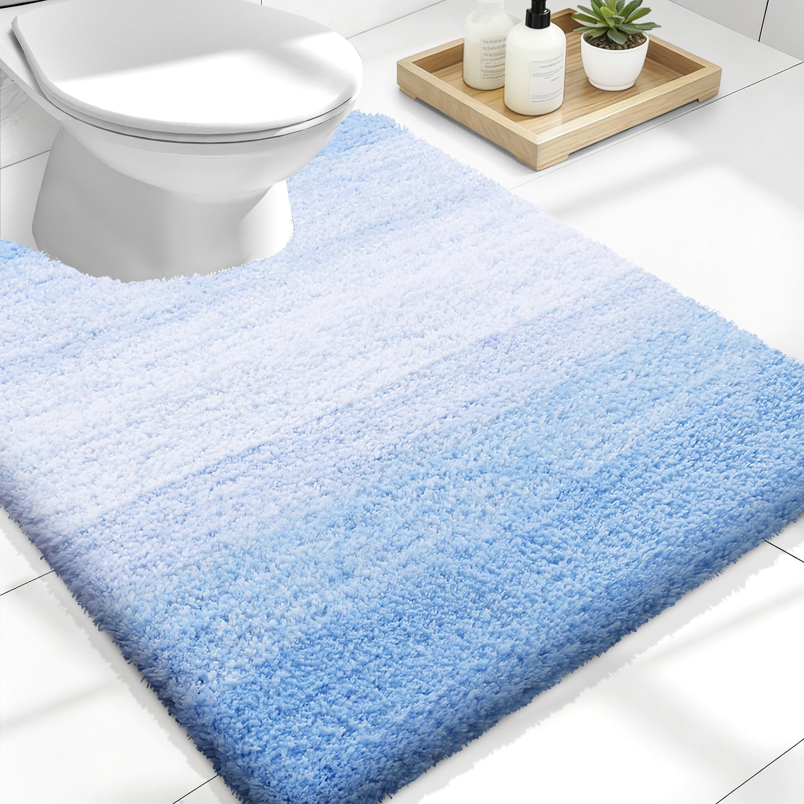 OLANLY Luxury Toilet Rugs U-Shaped 24x20, Soft Absorbent Microfiber Mat