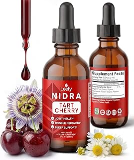 Leefy Organics Tart Cherry Supplement - Non-Habit Forming Melatonin Alternative for Sleep & Joint, Uric Acid Support - Fast Absorbing Liquid Tincture Drops with Chamomile, Passionflower - 30 Servings