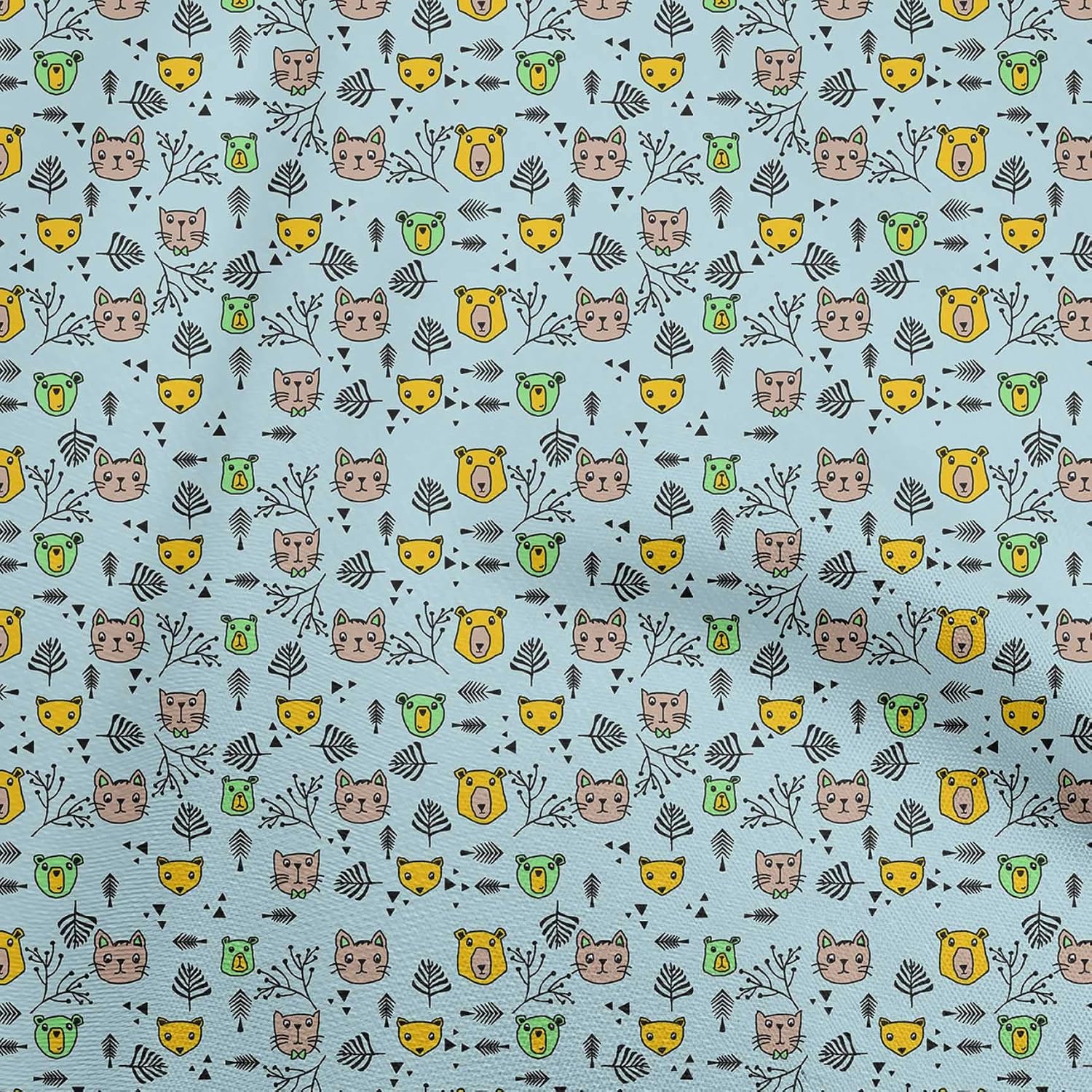 oneOone Cotton Flex Light Mint Green Fabric Kids Animal DIY Clothing Quilting Fabric Print Fabric By Yard 40 Inch Wide-161