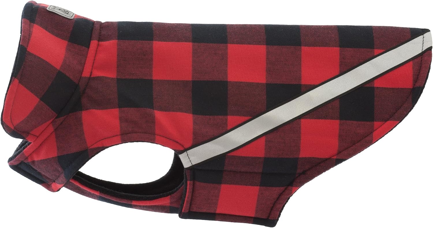 RC Pet Products West Coast Rainwear Raincoat, Fleece Lined, Water-Resistant, Reflective Dog Coat, Size 20, Red Buffalo Plaid