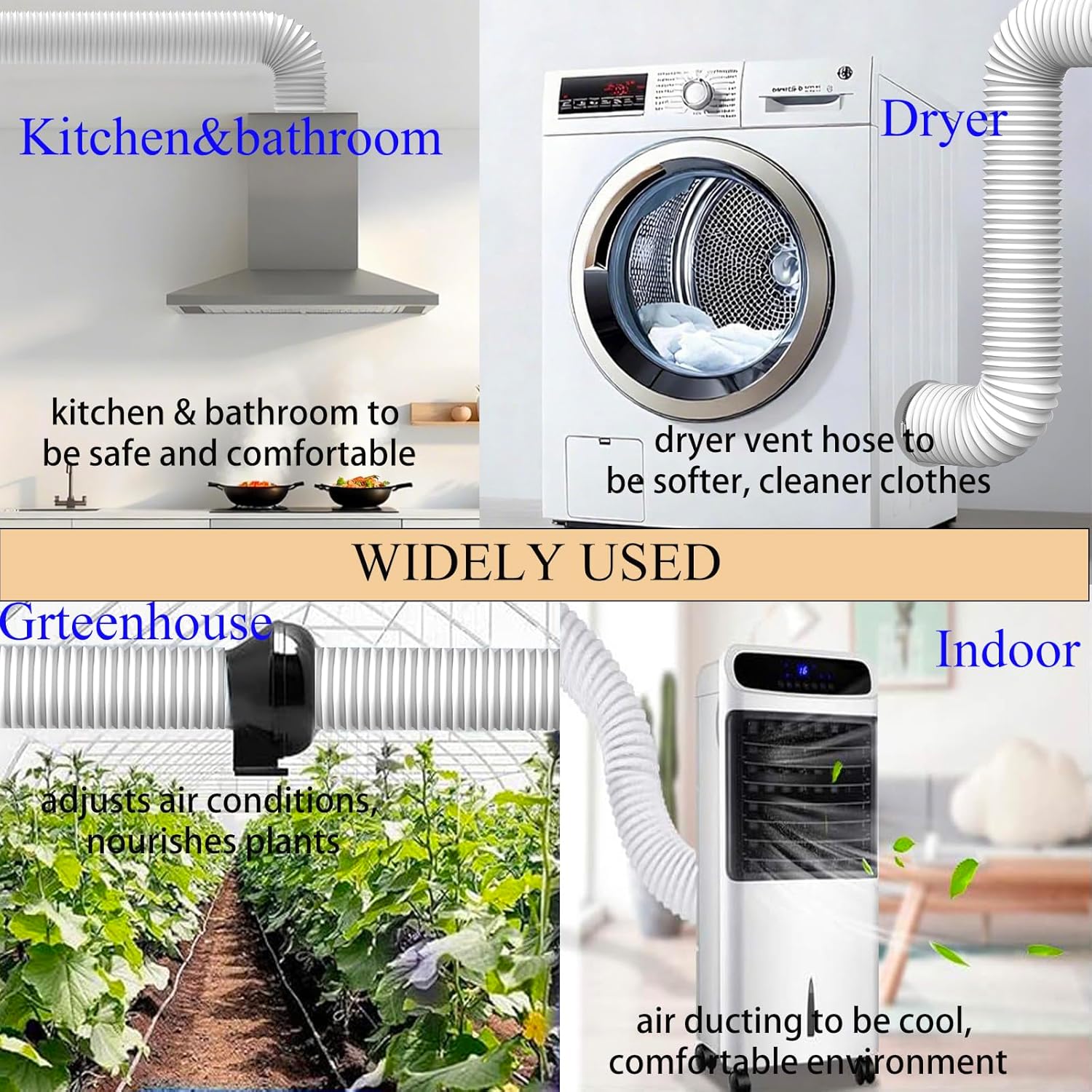 Exhaust Hose, Diameter 150 mm, 5 m Length, Flexible PVC Aluminium Tube, Heat Resistant, Can Be Cutted, No Chemical Odour, with 2 Iron Clips for Growth Tent, Dryer, Mobile Air Conditioning