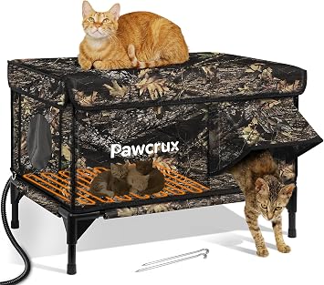 Weatherproof Heated Cat House for Outdoor in Winter, Heated Cat Bed Kitty Shelter with Cat Heating Pad, Insulated & Safe Escape Door, Warm House for Outside Stray CatLeaf Color, 17.7"x25.5"x17.9"