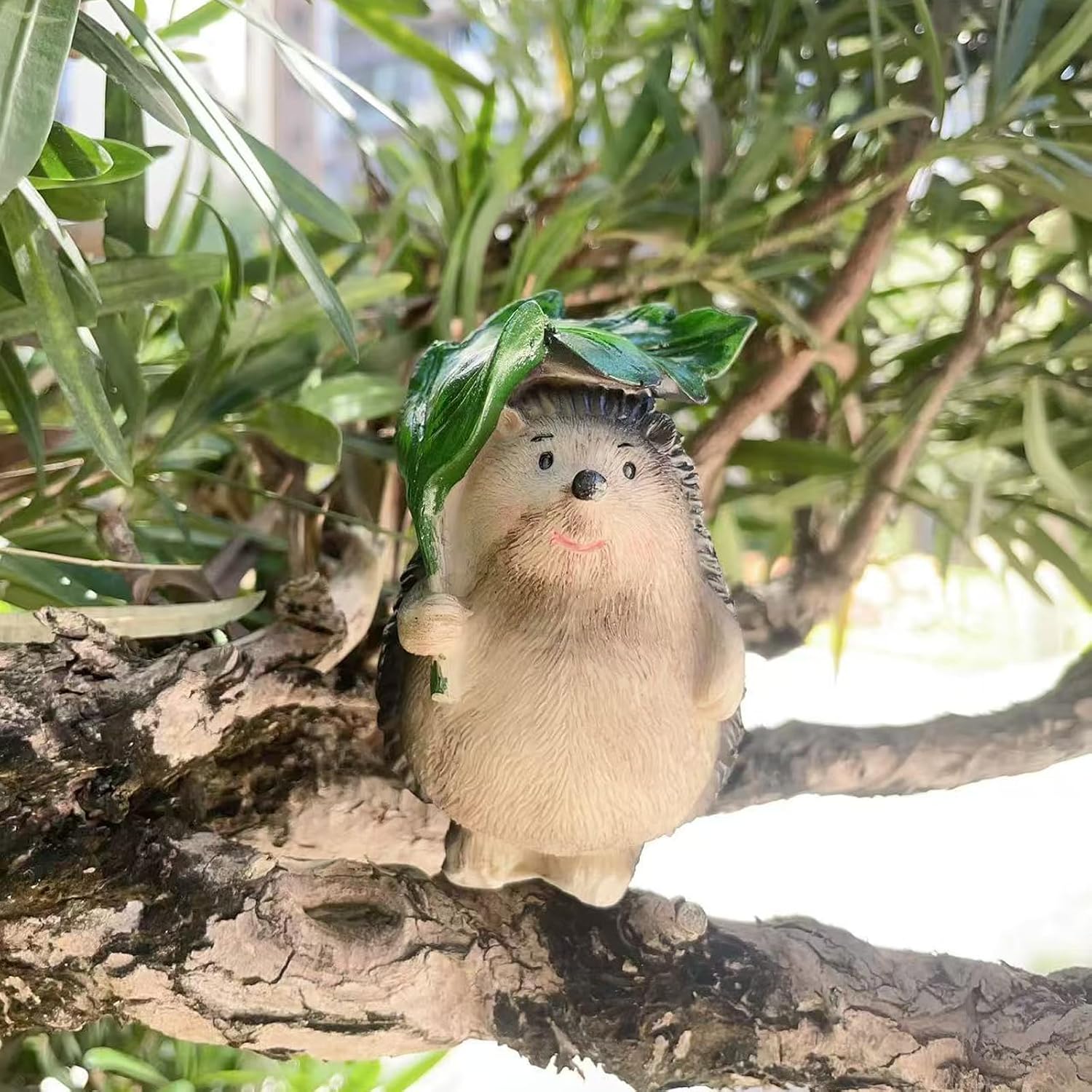 Leaf-Topped Hedgehog Figurine, Adorable Small Animal Tabletop Ornament, Cute Hedgehog Statue Home Decor Accent for Shelf Desk Garden Patio, Thoughtful Gift for Animal Lovers Charming Room Decor Piece image 5