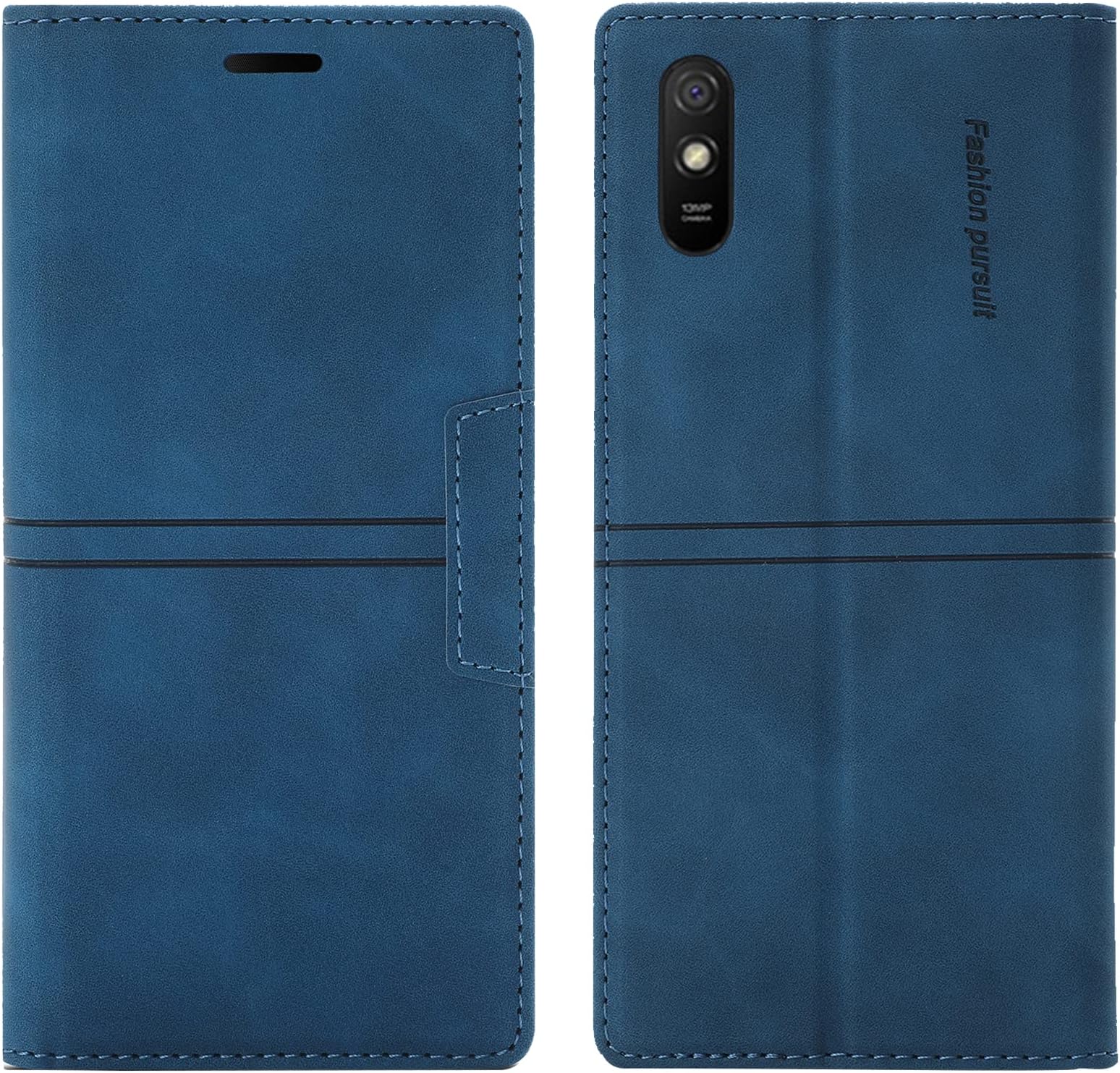 Xiaomi Redmi 9A/Redmi 9AT/Redmi 9i Case, Protective Case [Magnetic] TPU Shockproof Premium PU Leather Cover [Card Slots] [Flip Case] [Wallet Pocket] (Blue)