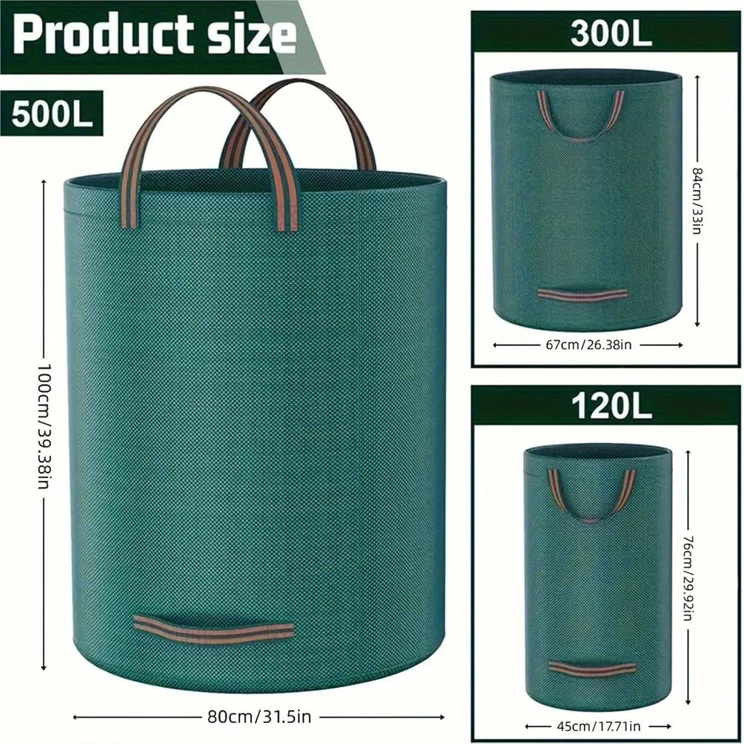 PP Waste Bags Heavy-Duty Reusable Yard Debris With Industrial Fabric And Handles For Plant, And Leaf Collection(120L)