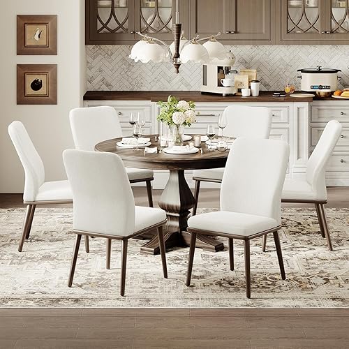 Miniatura 8 de Juego de 2 sillas de comedor tapizadas, modernas sillas de cocina con respaldo alto, silla de comedor de tela acolchada con patas de madera maciza