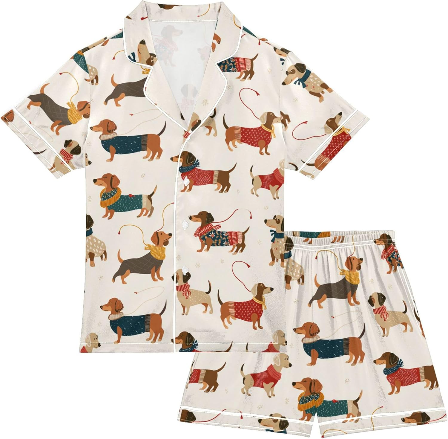 Silk Pajama Sets Short Sleeve Pajamas Soft Sleepwear 2 Piece Pjs Set
