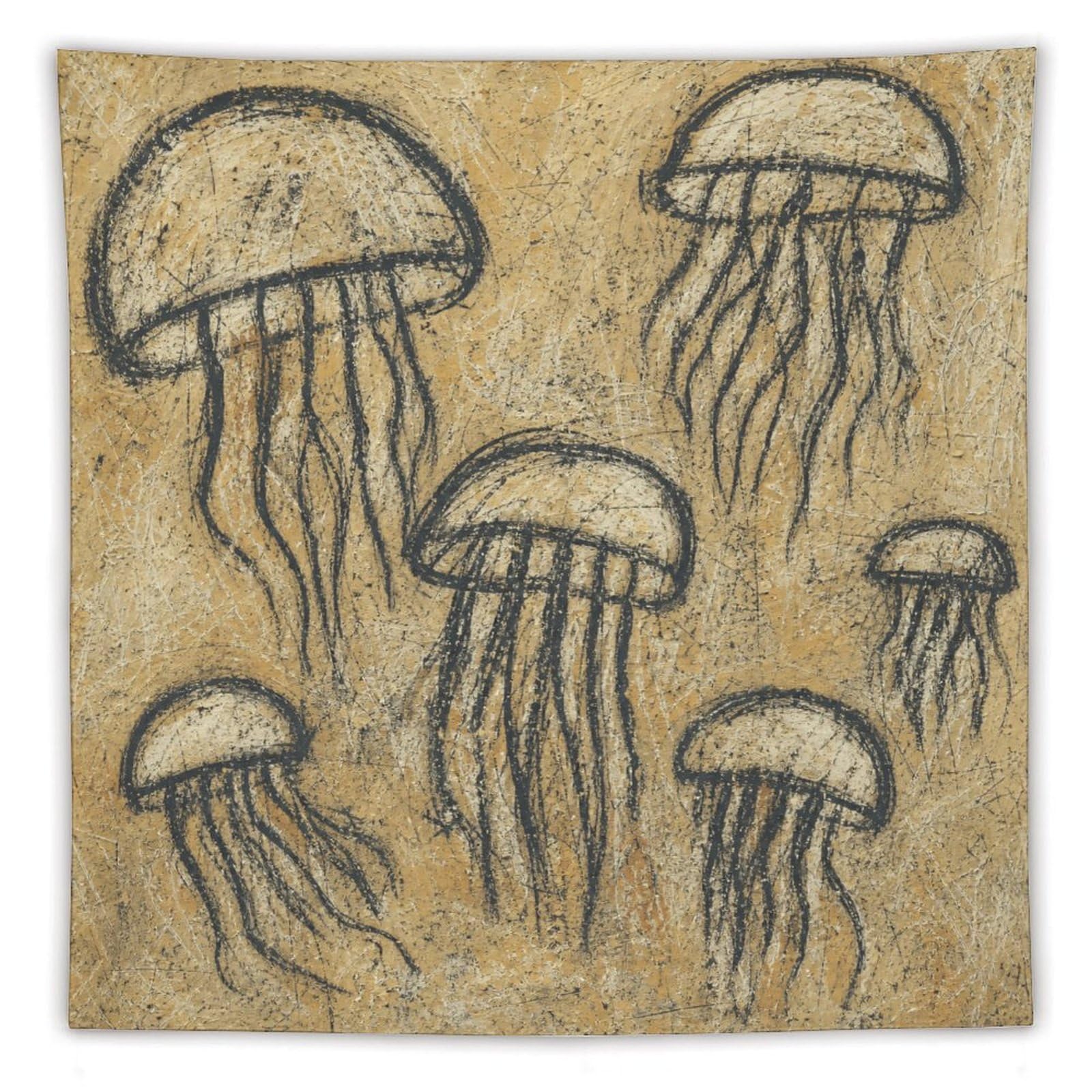 W7C8U2X3 Jellyfish Ink Study Wall Tapestry, Realistic Illustration