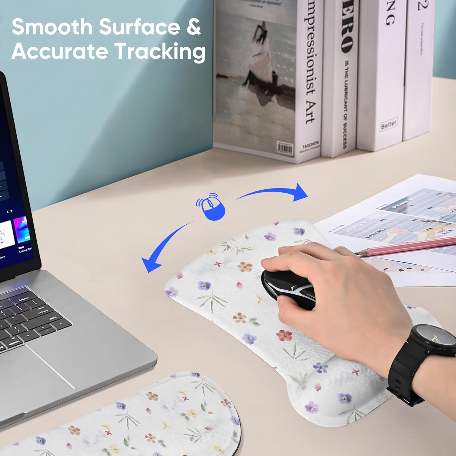 icolor Keyboard Wrist Rest Pad Mouse Pad Set,Ergonomic Mouse Pad for Laptop Computer,Wrist Support Memory Foam Desk Pad for Gaming Office,Non Slip Rubber Mousepad Typing Relief Pain (Mousepad211) - Image 3