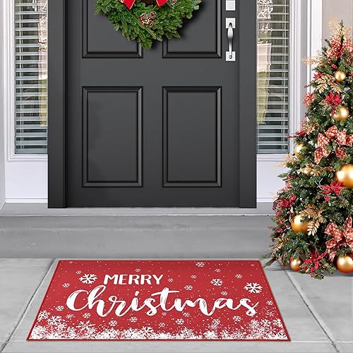 Miniatura 3 de CAROMIO Tapete de Navidad de 20 x 32 pulgadas, decorativo de Navidad, copo de nieve, tapete de bienvenida para decoración del hogar, tapete