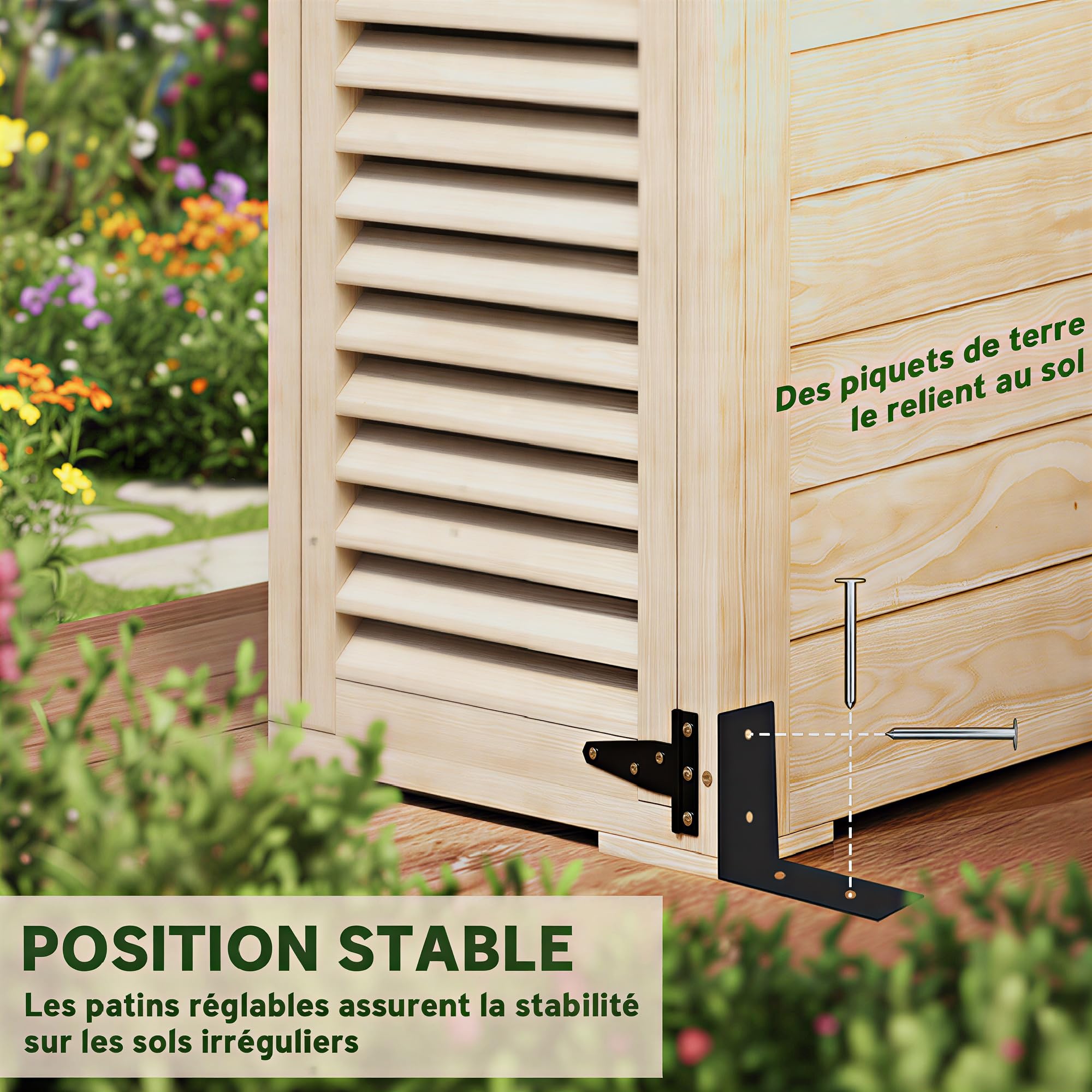 Outsunny Gartenschrank, Schuppen für Werkzeuge aus Holz, 2 Regale, Dach, Bitumendach, abschließbar, 75 x 50 x 118 cm, Natur
