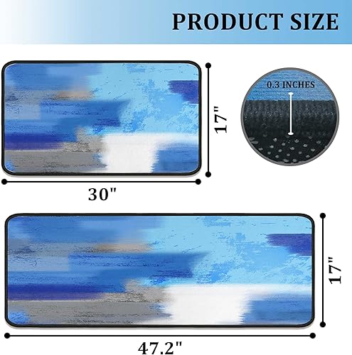 Miniatura 2 de Juego de 2 tapetes de cocina negros con parte trasera antideslizante, tapetes de cocina lavables para accesorios y decoración del hogar, 17 x 47.2 y
