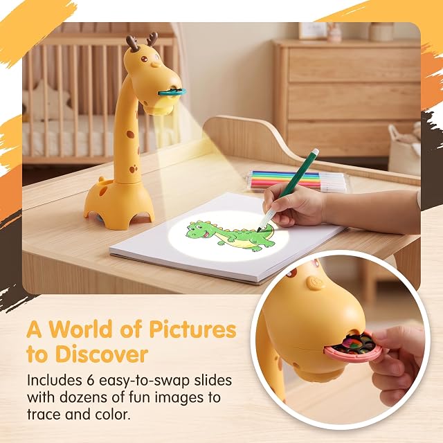 Foto 2 de 4 de GREATRICH Proyector de Dibujo para Niños, Mini Juguete proyector Jirafa con 48 Motivos