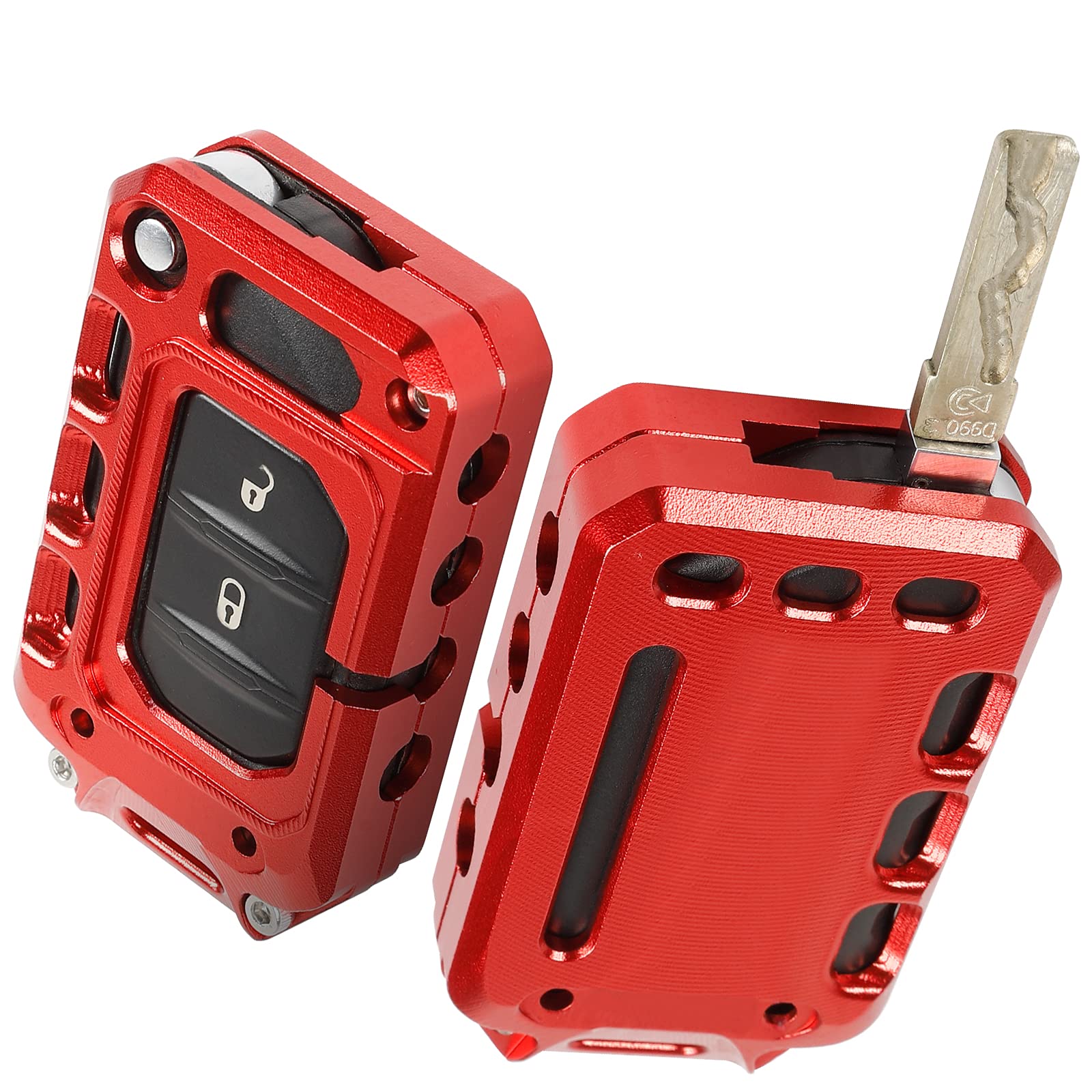 JeCar Key Fob Cover Case Key Holder Shell for 2018-2021 Jeep Wrangler JL JLU JT (Red)