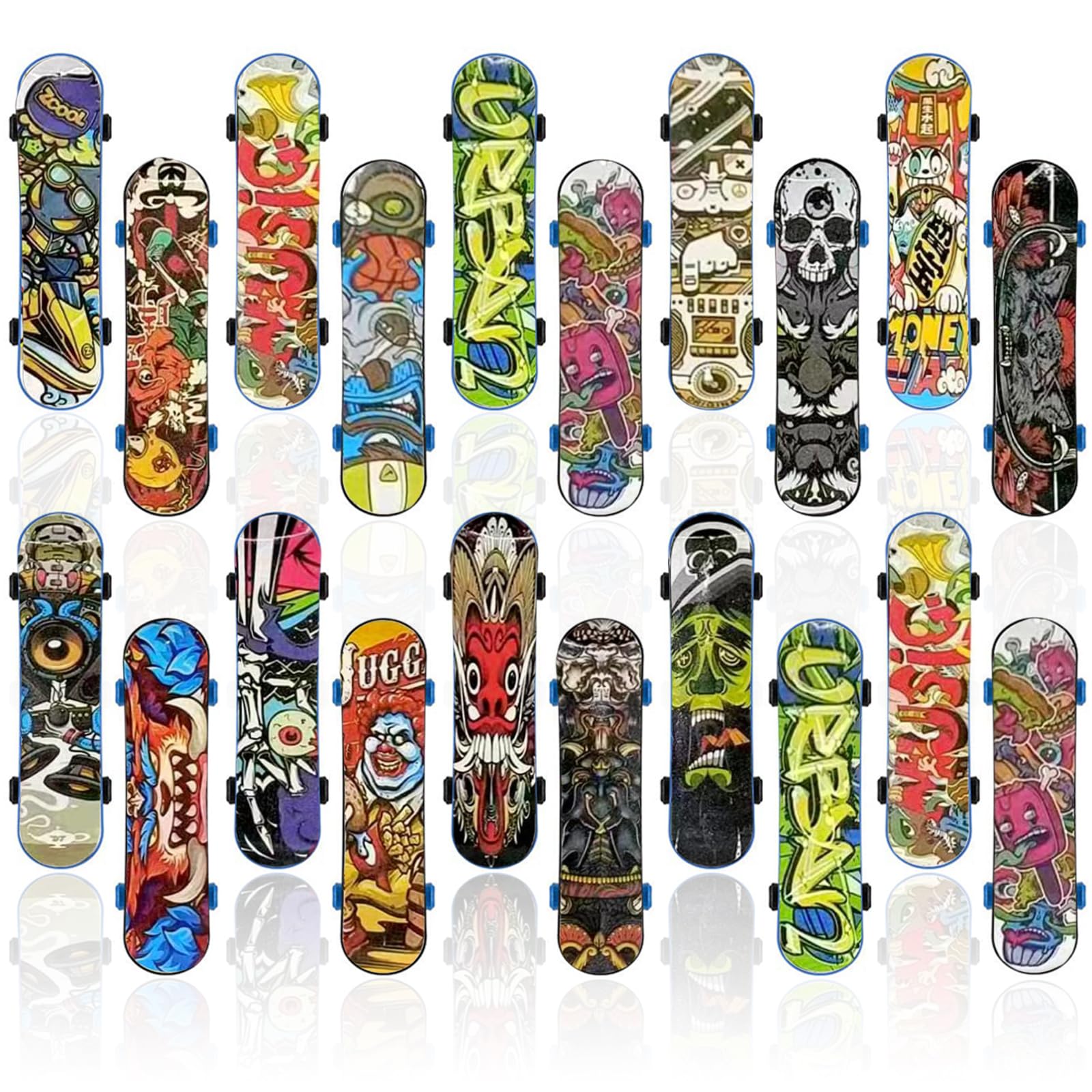 LYQQY Vingerskateboards, 20 stuks vingerskateboardset, mini-vingerboards, skatepark-spel voor kinderen, feestzakvullers, kinderverjaardagscadeaus, sleutelhanger, decoratie, 9,5 cm (willekeurig patroon