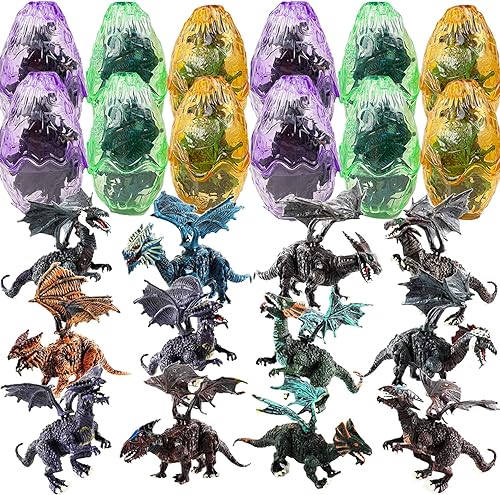 [12 unidades] Deluxe figuras de dragón 3D realista – Puzzles Figura de dragón en huevos regalitos de Fiesta para niños juguete (5-pulgadas)