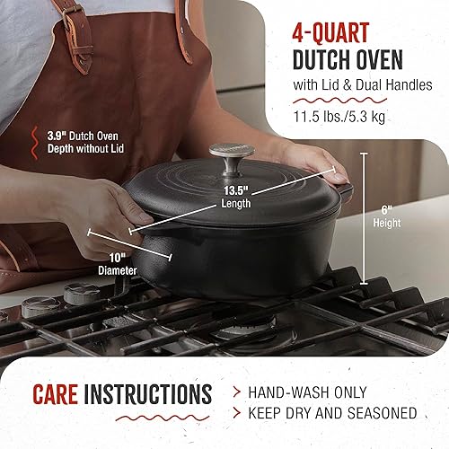 Miniatura 6 de Victoria Horno holandés de hierro fundido de 4 cuartos con tapa y asas de doble bucle sazonado con aceite de linaza fabricado en Colombia