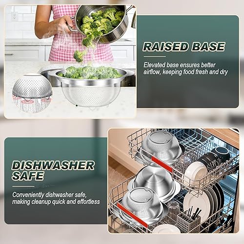 Miniatura 7 de Coladores de acero inoxidable con tazón para mezclar, colador y colador de 2.0 cuartos de galón y 2.0 cuartos de galón con asa, cuenco de cocina