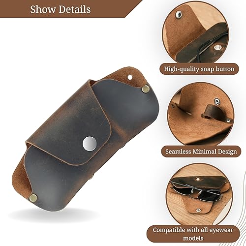 Miniatura 3 de Toprank - Funda de piel para lentes de sol, hecha a mano, ajuste genuino y universal para hombres y mujeres