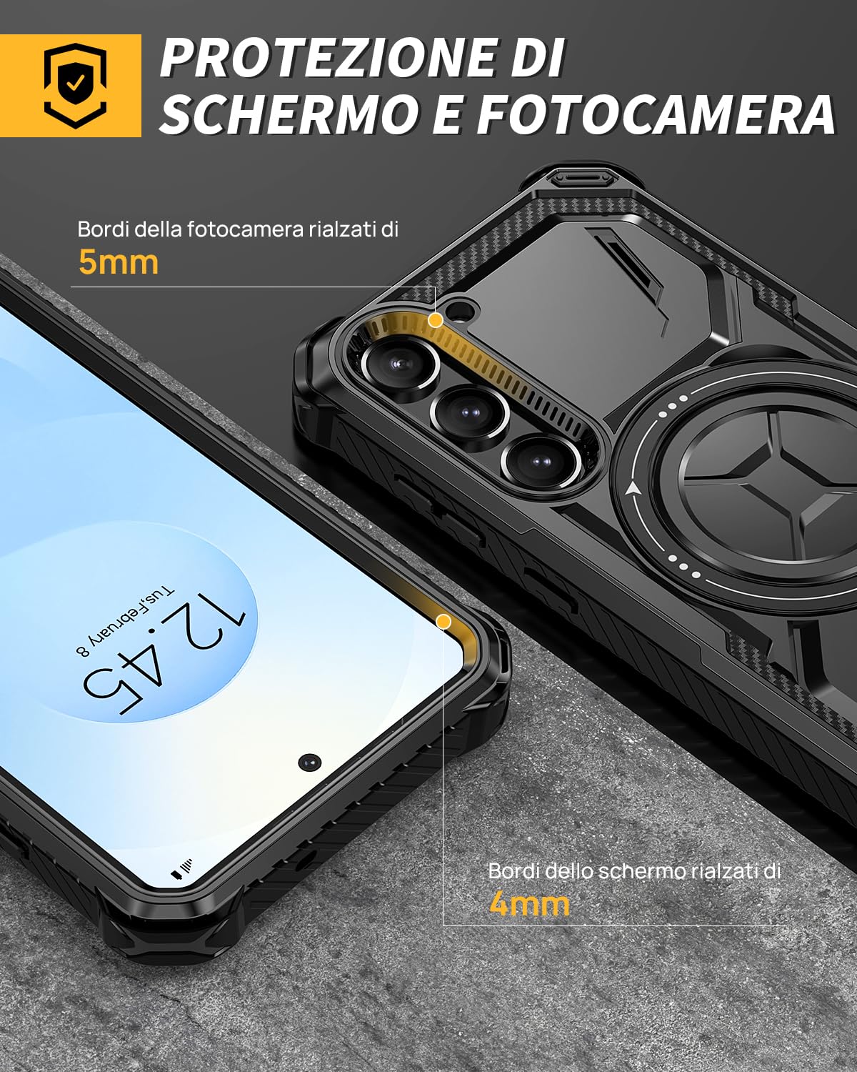 Lanhiem Cover per Samsung S25, Magnetica con Anello, Antiurto Militare Indistruttibile, Protezione Completa del Corpo a 360°con 2 Vetro Temperato, Custodia per Samsung Galaxy S25 5G, Nero