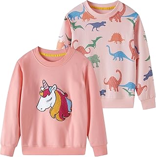 SOIBEEN Girls' Sweatshirt Adorable Children's Pullover 2-Pack Unicorn Top Shirt Pullover Pullover Crew Neck Long Sleeve Casual Wear Spring Autumn Cotton Hoodie 1-10 Years