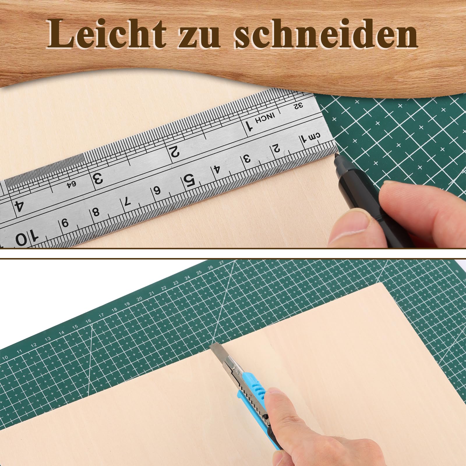 CYEER 24 fogli di compensato 3 mm, 300 x 300 mm, legno di tiglio, pannelli di legno per bricolage, progetti laser, incisioni cave