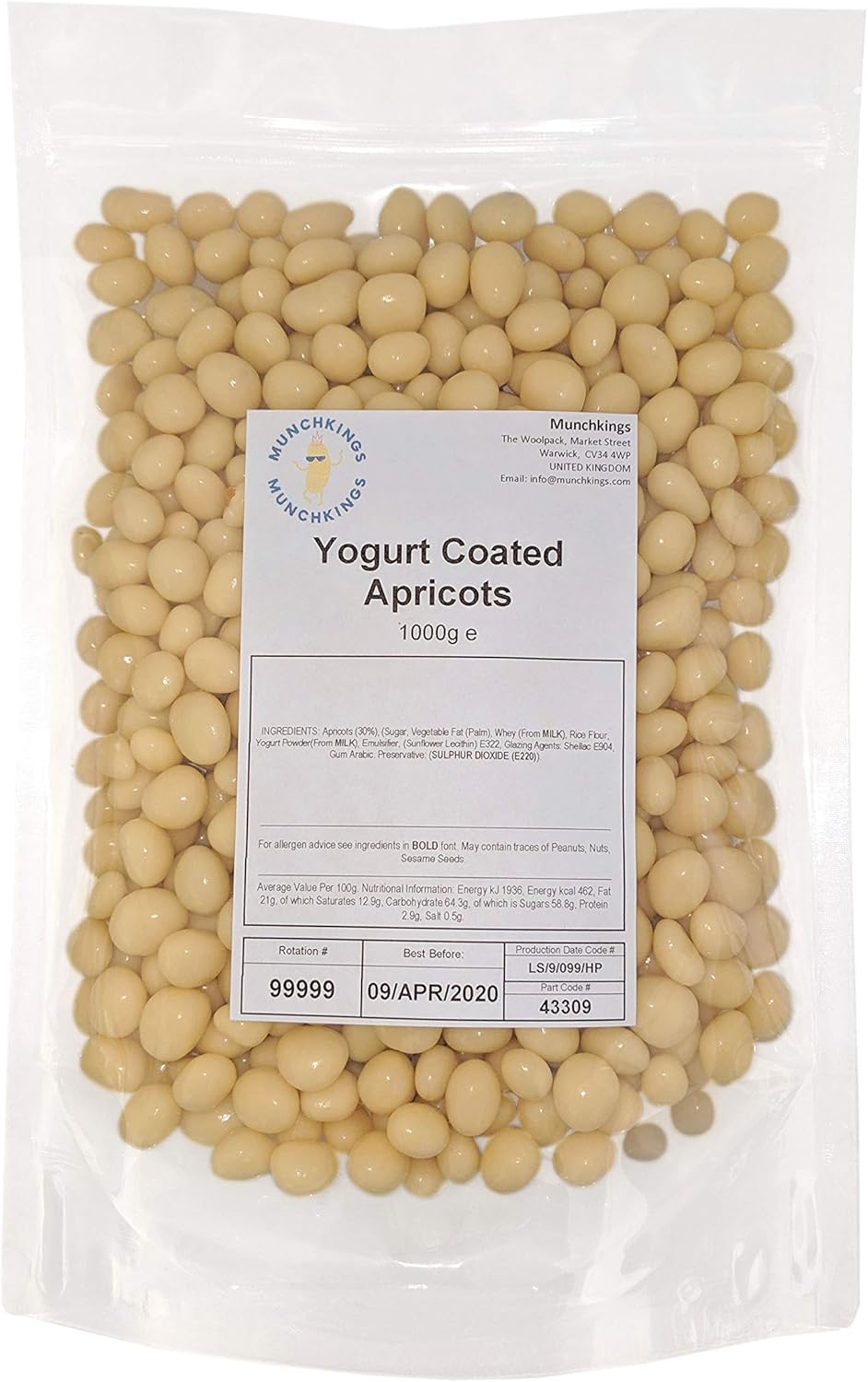 MunchKings Yogurt Coated Apricots Snack 1kg Refill Bag Ideal for